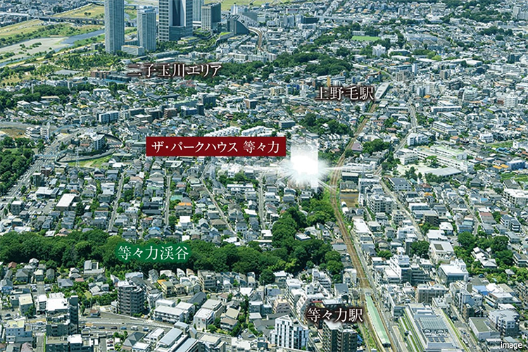 現地周辺航空写真｜ザ・パークハウス等々力